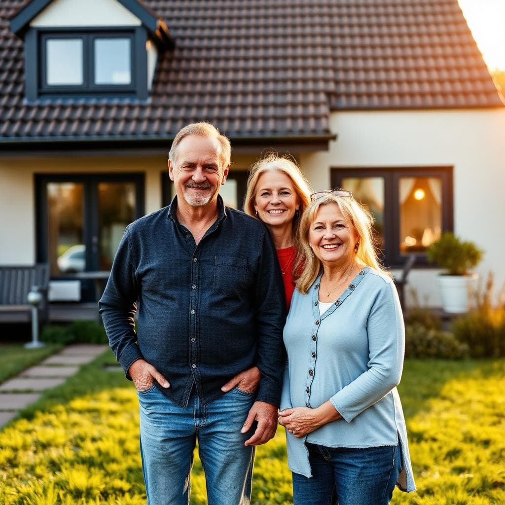 Zufriedenes Paar vor dem eigenen Haus im Emsland